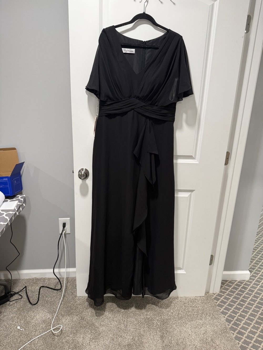 JJs House Black V-Neck Chiffon Maxi Dress with Draped Waist